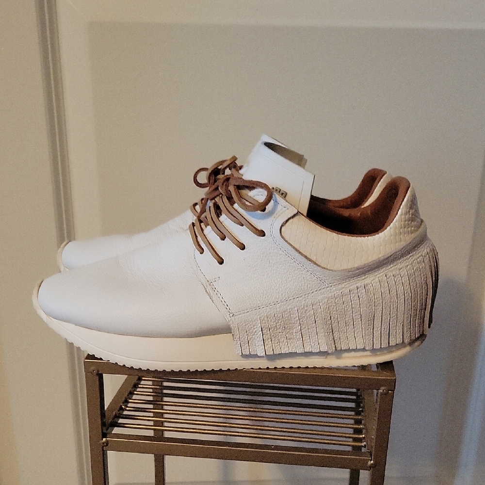 White Sneakers with Fringe Detail